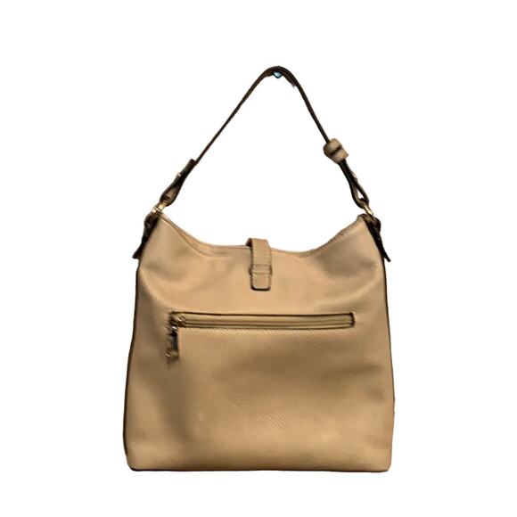 Simply Noelle Tan Gold Accent Faux Leather Short Strap Handbag w Lots of Pockets - Picture 3 of 6